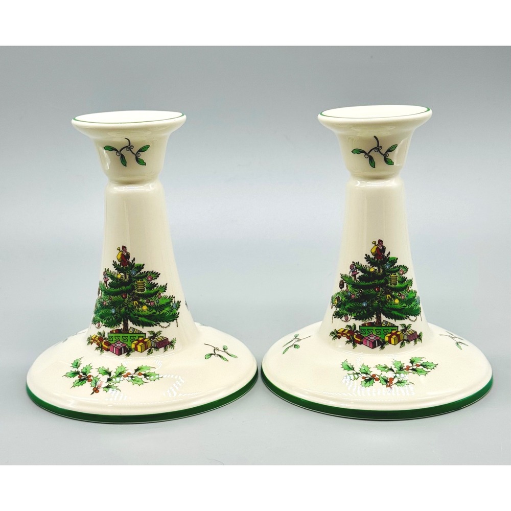 Spode Taper Candlestick Holder Christmas Tree S3324 S 5.5 inch Set of 2 England